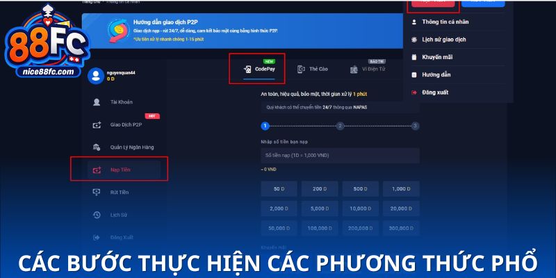 Các bước thực hiện các phương thức nạp tiền phổ biến